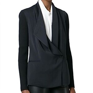 Vince Black Drape Ribbed Sleeve Blazer